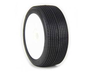 AKA Double Down 1:8 Buggy Tyre Ultra Soft on white Evo Wheels (2) 14019WRW