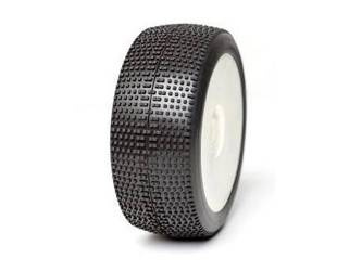 AKA P-One 1:8 Buggy Tyre Super Soft Longwear on white Evo Wheel (2) 14021QRW