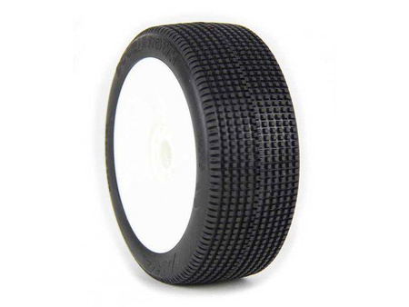 AKA Double Down 1:8 Buggy Tyre Medium Longwear on white Evo Wheel (2) 14019ZRW