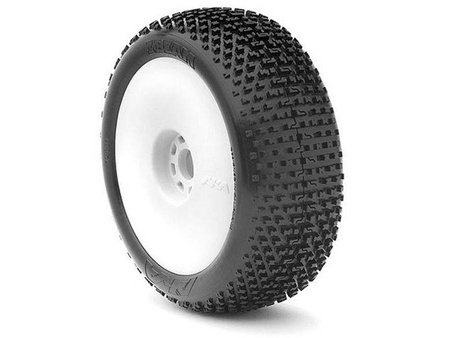 AKA I-Beam 1:8 Buggy Tyre Medium Longwear on white Evo Wheels (2) 14001ZRW