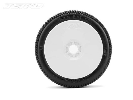 Jetko Block In Soft 1:8 Buggy Pre-glued on White Revo Rims (2 szt.) JK1002SRW