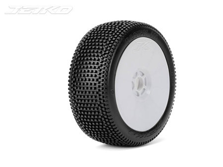 Jetko Block In Super Soft 1:8 Buggy Pre-glued on White Rims (2 szt.) JK1002SSGW