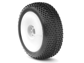 AKA I-Beam 1:8 Buggy Tyre Soft Longwear on white Evo Wheels (2) 14001XRW