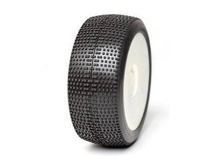 AKA P-One 1:8 Buggy Tyre Super Soft Longwear on white Evo Wheel (2) 14021QRW