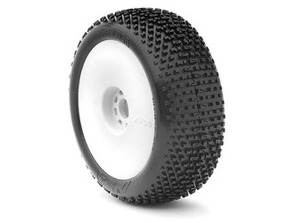 AKA I-Beam 1:8 Buggy Tyre Super Soft Longwear on white Evo Wheels (2) 14001QRW
