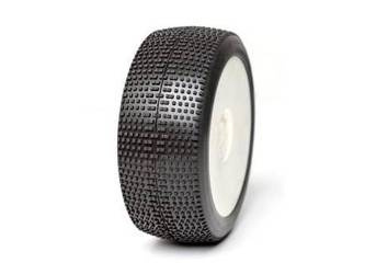 AKA P-One 1:8 Buggy Tyre Soft Longwear on white Evo Wheels (2) 14021XRW