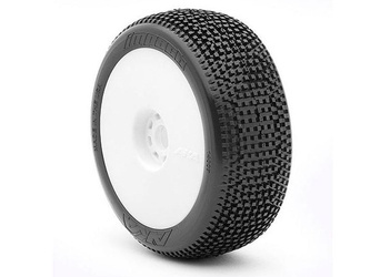 AKA Impact 1:8 Buggy Tyre Soft Longwear on white Evo Wheels (2) 14007XRW