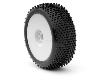 AKA Cross Brace 1:8 Buggy Tyre Medium Longwear on white Evo Wheel (2) 14004ZRW