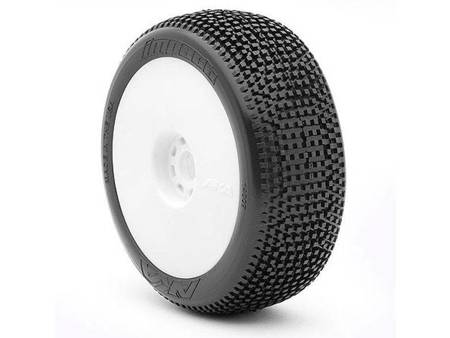 AKA Impact 1:8 Buggy Tyre Medium Longwear on white Evo Wheel (2) 14007ZRW