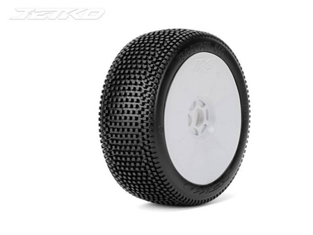 Jetko Block In Soft 1:8 Buggy Pre-glued on White Rims (2 szt.) JK1002SGW